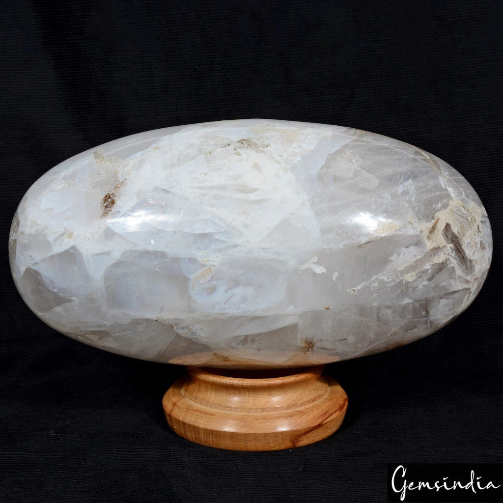 Large 9.75 inch White Quartz Crystal Lingam Handmade Oval Home Office Decorative