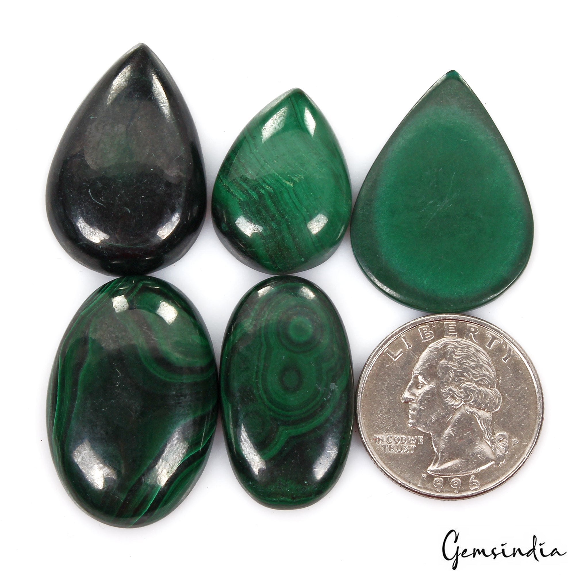 193.40 Ct/5 Pcs Natural Untreated Green Malachite Mix Cab Loose Gems For Pendant