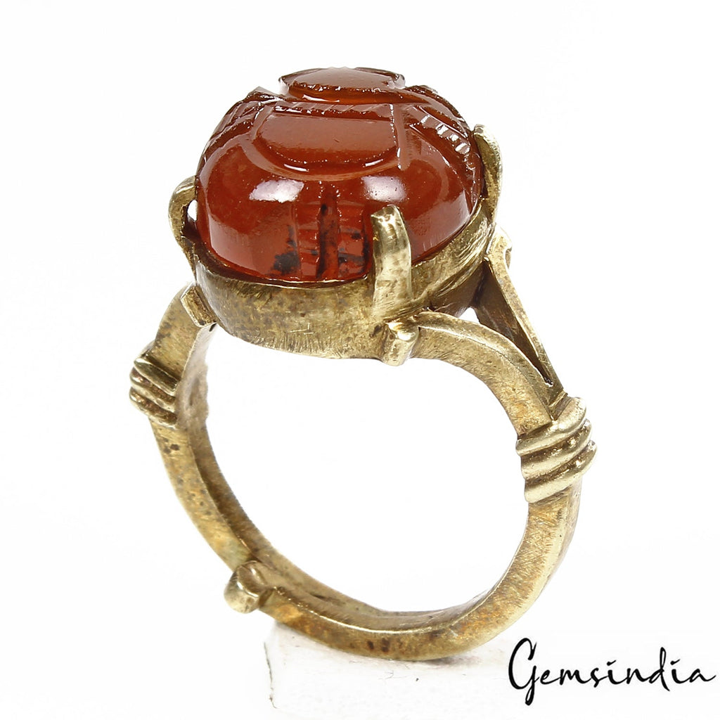 5.30 gm Orange Onyx Carved Ganesha Gem Ashtadhatu Astrological Adjustable Ring