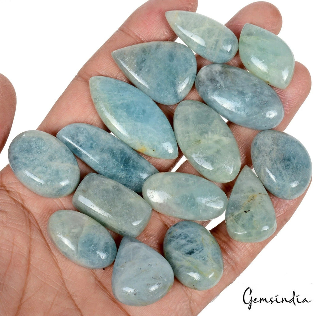 15 Pcs Natural Aquamarine Beryl 25mm-40mm Untreated Cabochon Loose Gemstones Lot