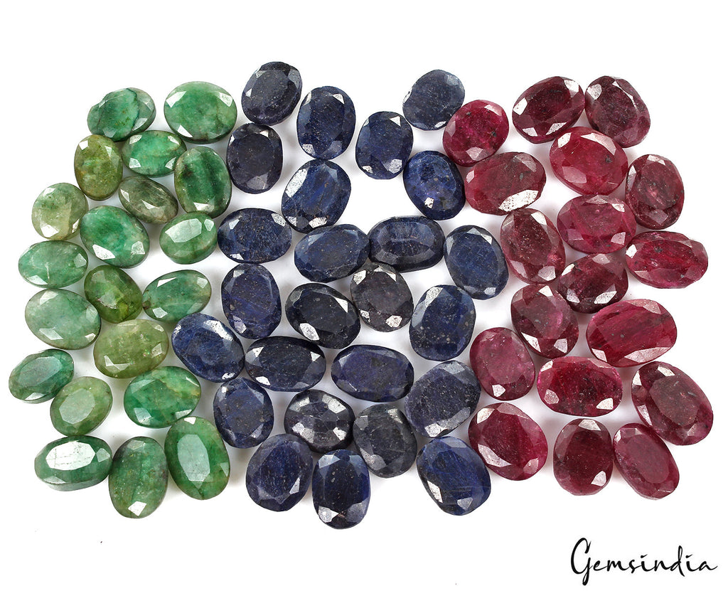 1030Ct Natural Emerald Ruby Sapphire Lot Oval Shape Faceted Gemstone For Jewelry
