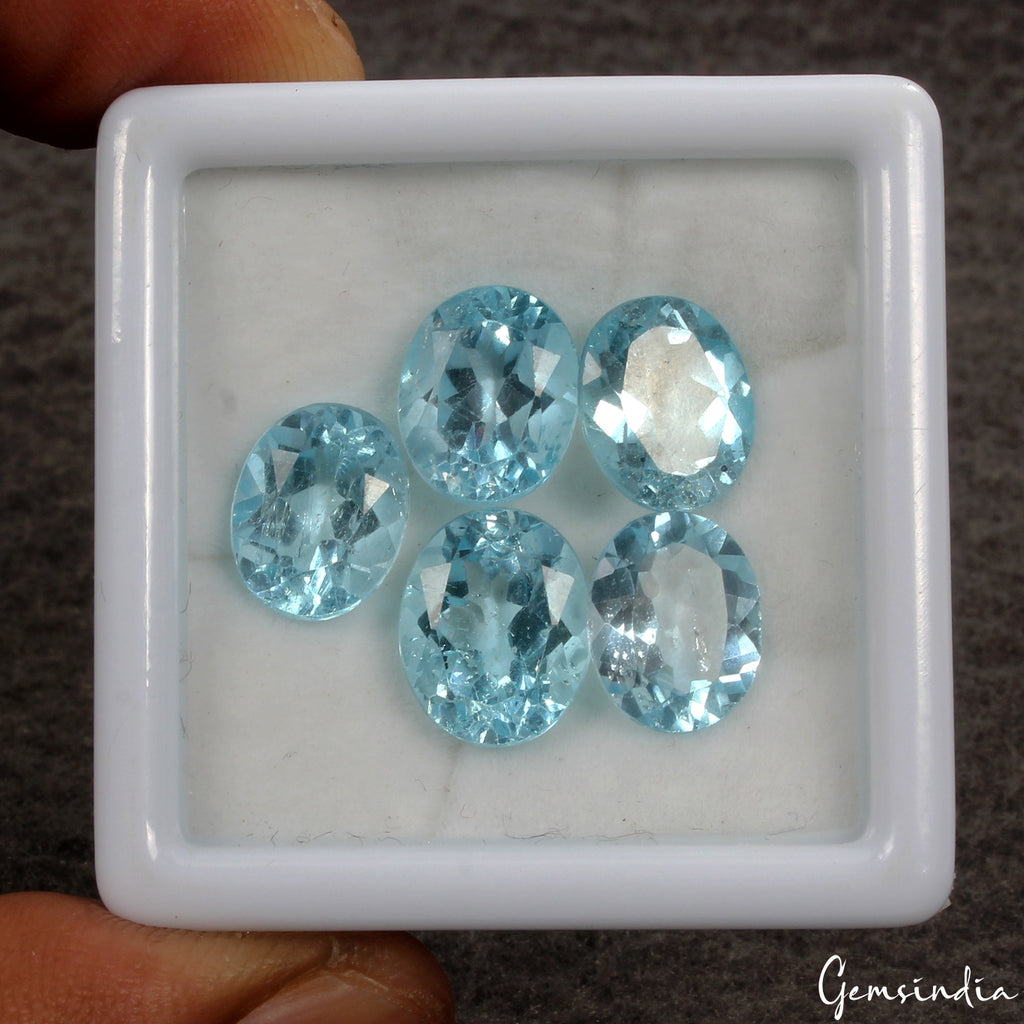 23.40Ct/5 Pcs Natural Sky Blue Topaz Brazil Oval Cut Certified 10-11mm Gemstones