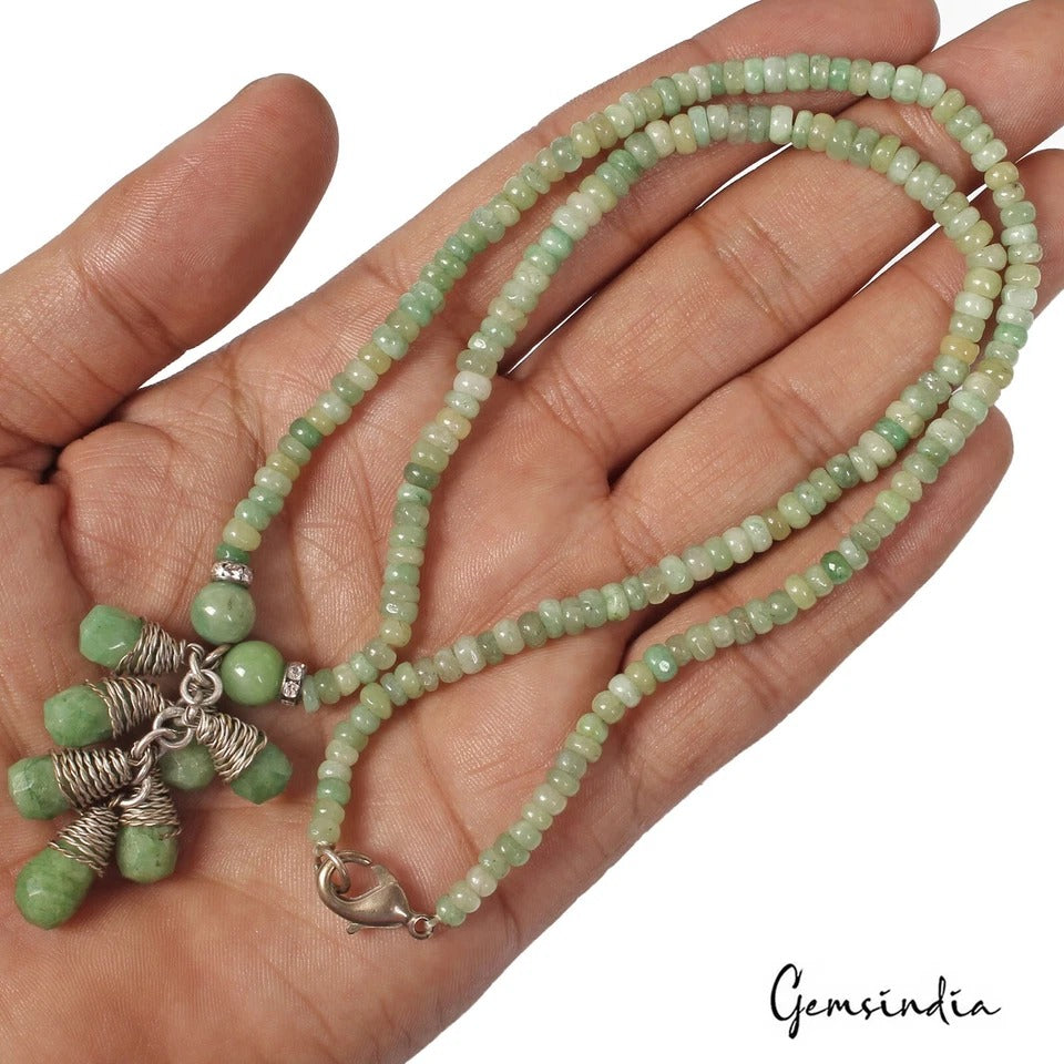 20" Natural Green Emerald Beaded Handmade Designer Necklace Jewelry For Women