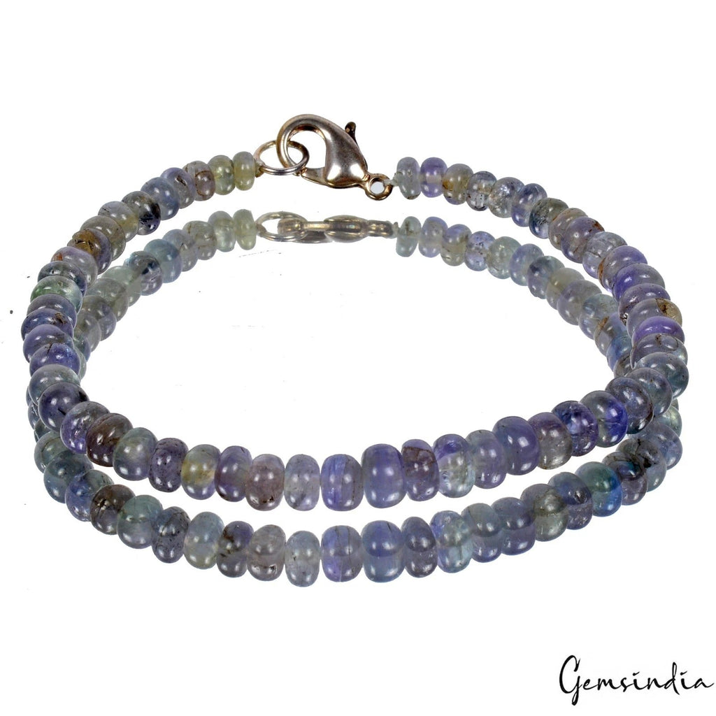 58.80 Cts Natural Blue Tanzanite 7.5" Long Untreated Cabochon Beads Bracelet