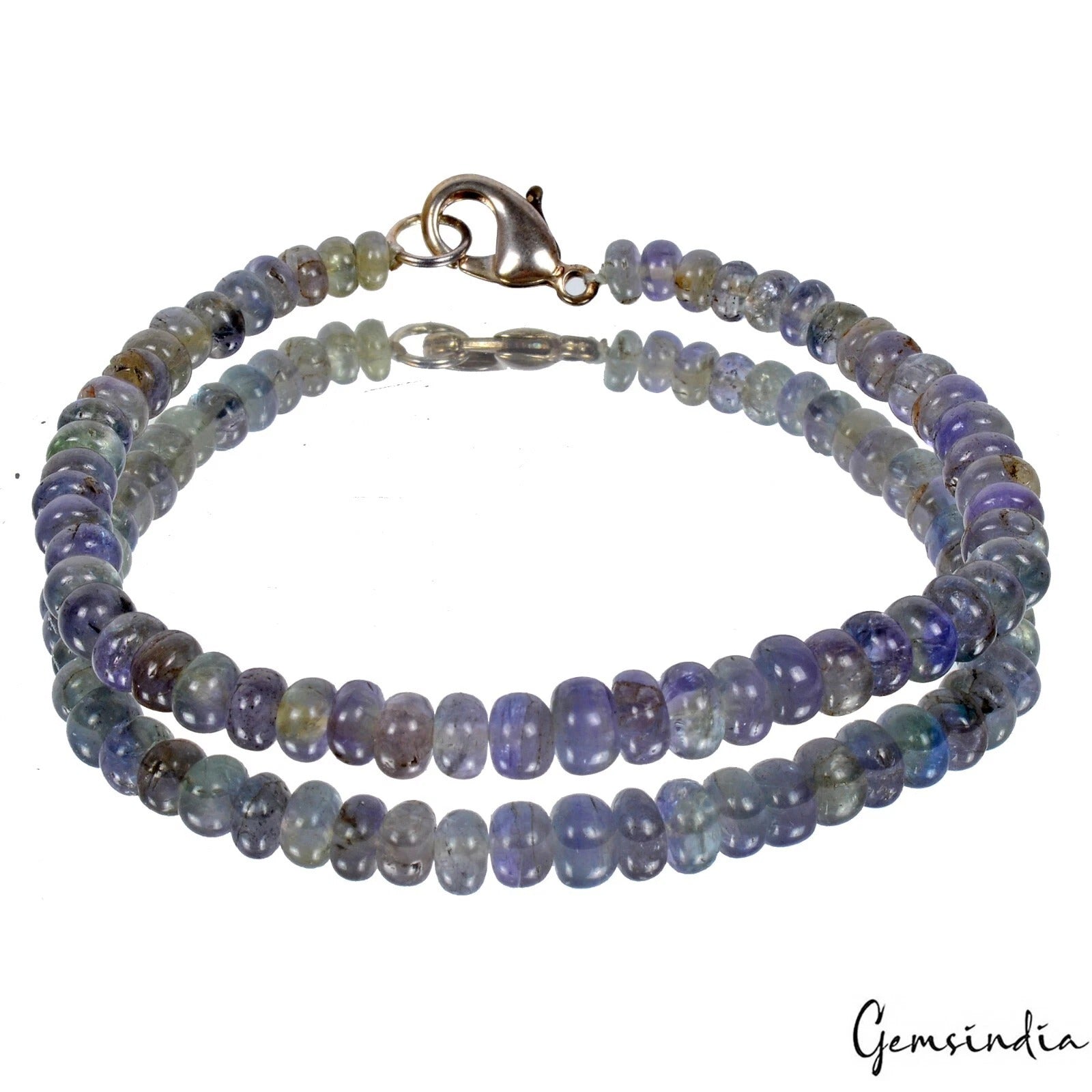 58.80 Cts Natural Blue Tanzanite 7.5" Long Untreated Cabochon Beads Bracelet