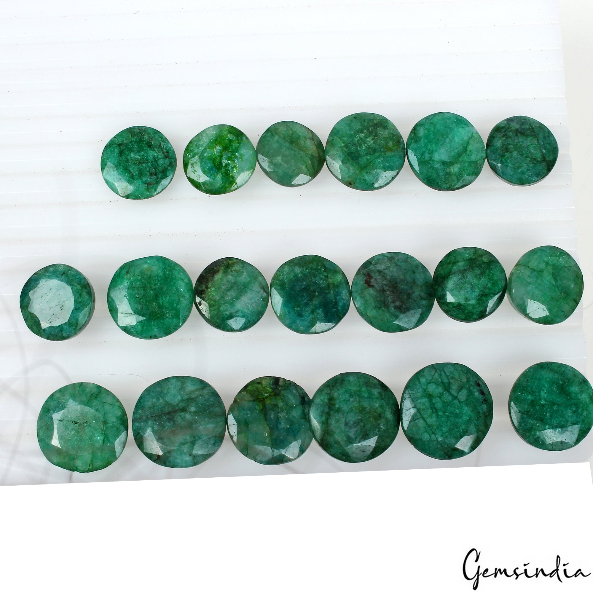 300 Ct/19 Pcs Natural Brazilian Green Emerald Loose 15-19mm Round Cut Gemstones