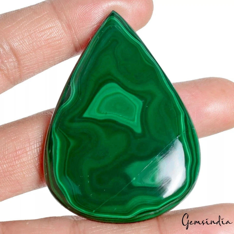 Malachite Cabochon, Pear Cabochon, Untreated — 61x44x8 mm, 244 Ct, Madagascar