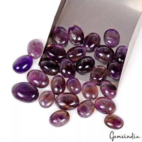 Amethyst Lot, Cabochon, Oval Cabochon, Untreated — 27 Pieces, 8mm to 14mm, 81.15 Ct, Brazil