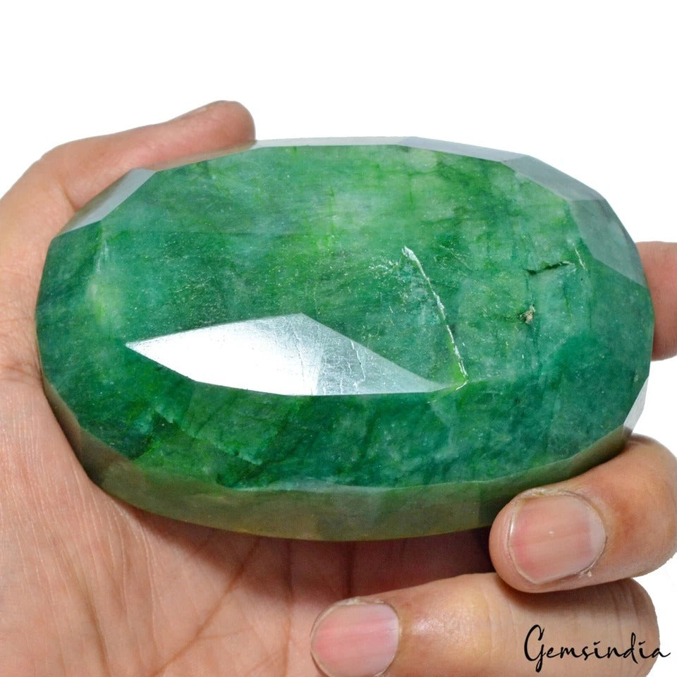 1800 Ct Natural Brazilian Green Emerald Oval Faceted Earth Mined Huge Loose Gem
