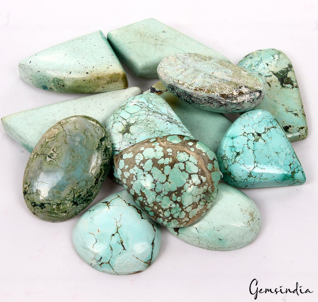 600 Ct Natural Sea Green Spiderweb Turquoise Mix Cab Loose Gems Lot For Pendant