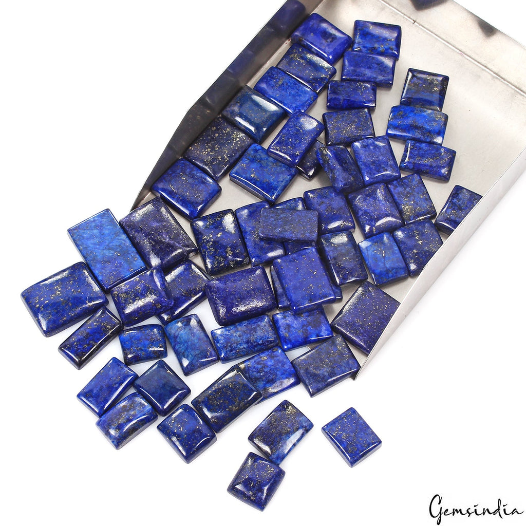 700 Ct/53 Pcs Natural Blue Lapis Lazuli Gold Flecks Rectangle Cab Wholesale Gems