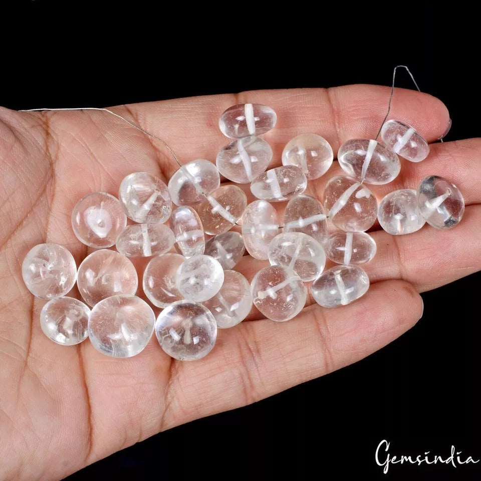 320 Ct/30 Pcs Natural Untreated White Crystals Quartz Round Cab Drill Bead Gems