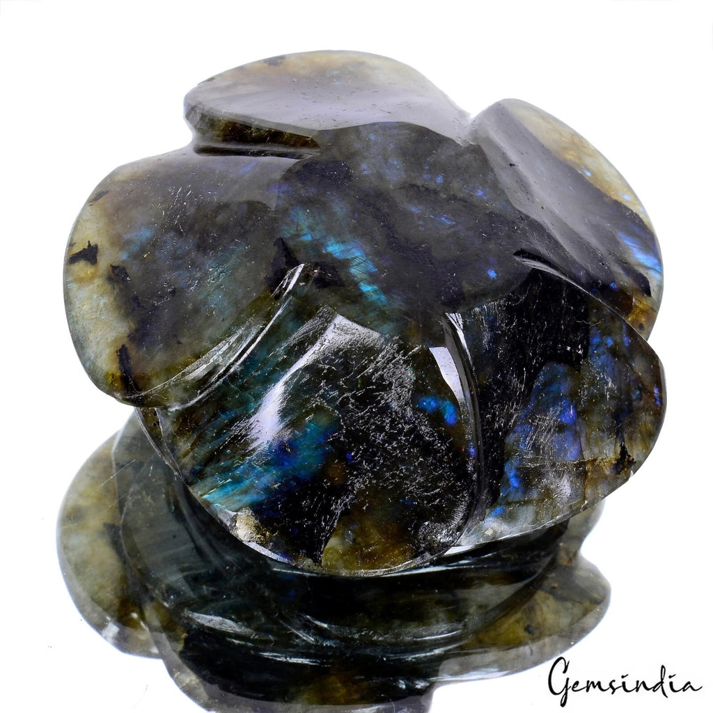 Labradorite Carving, Flower Shape Carved, Untreated — 63x 32mm, 740 Ct