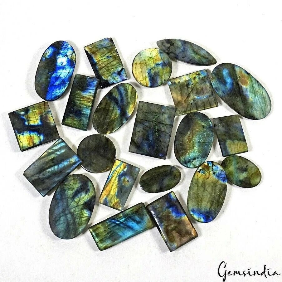 Labradorite Lot, Cabochon, Untreated, Multi Color — 21 Pieces, 27mm to 42mm, 1100 Ct, India