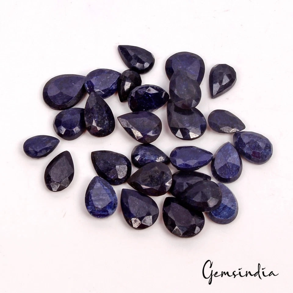 190Ct Natural Blue Sapphire Pear Faceted Cut Loose Ring Size Gemstones Lot 27 Pc