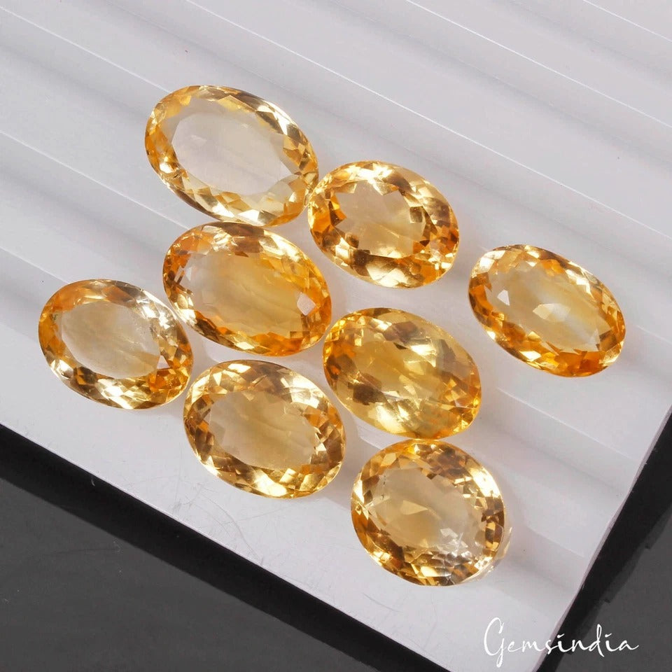 Citrine Lot, Loose Gemstone, Untreated, Yellow — 8 Pieces, 13mm to 15mm, 56.00 Ct