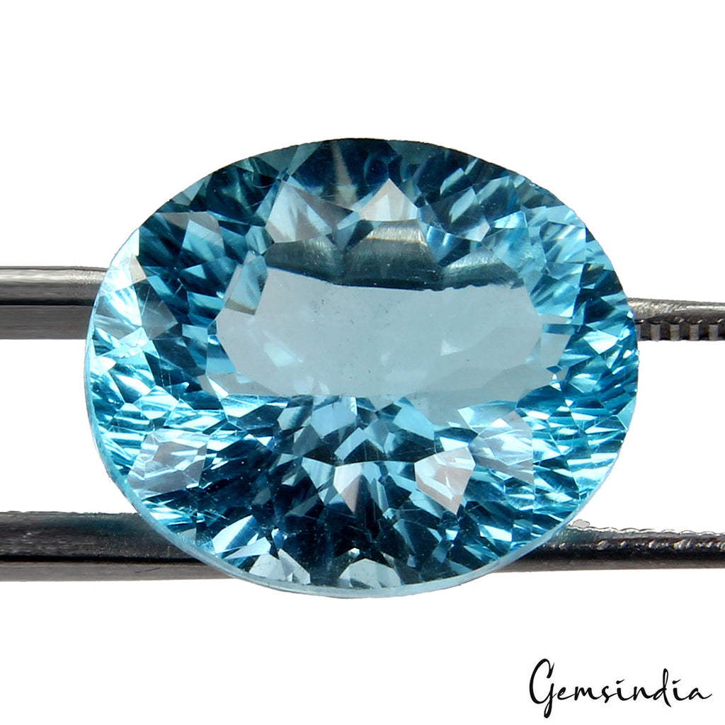Oval Concave Cut igl&i Certified Natural Swiss Blue Topaz 16.90 Ct Full Fire Gem
