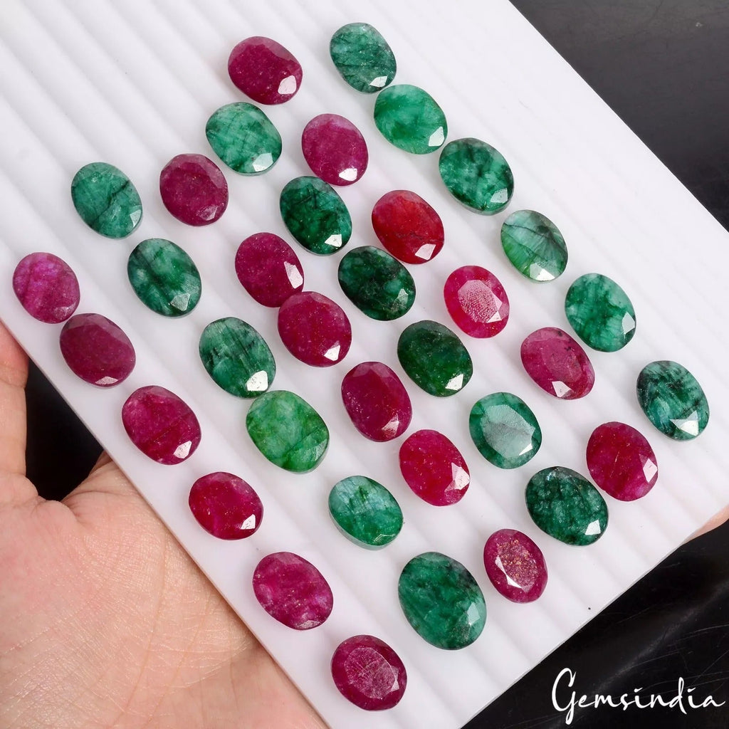 430 Ct/36 Pcs Natural Red Beryl/Green Emerald Oval Cut Loose Jewelry Gemstones