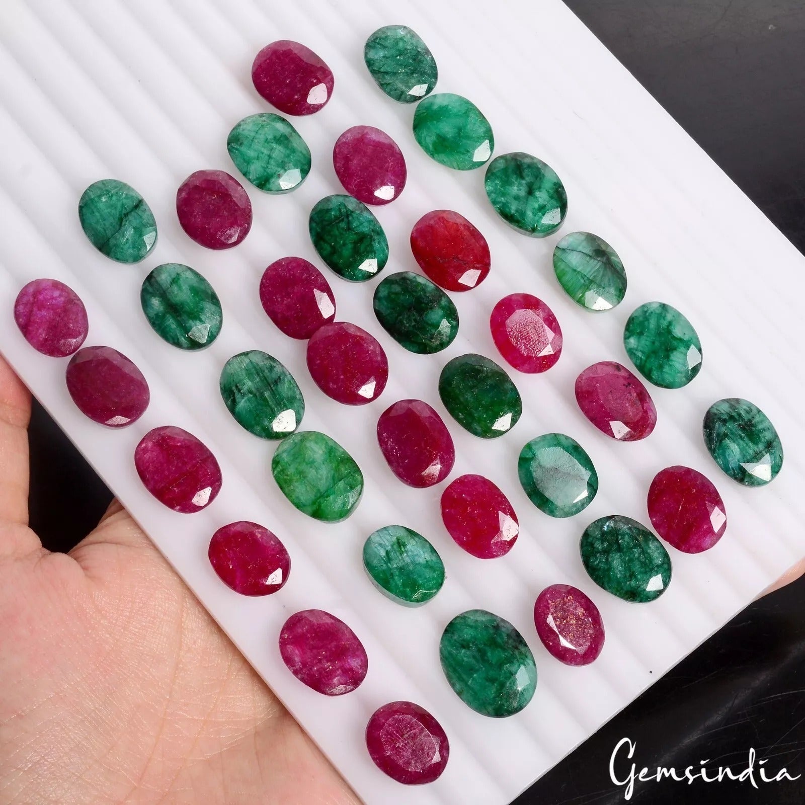 430 Ct/36 Pcs Natural Red Beryl/Green Emerald Oval Cut Loose Jewelry Gemstones