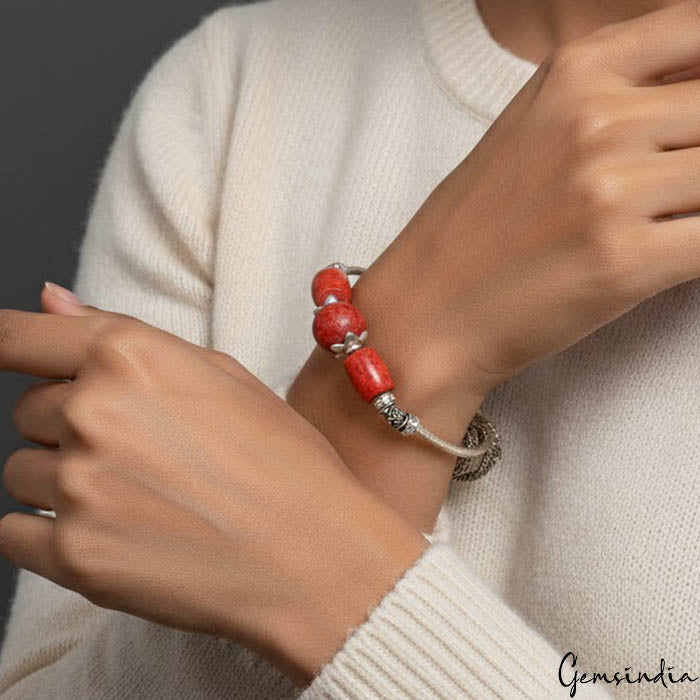 Coral Bracelet, Color Enhanced, Orange — 12mm to 14mm, 90.60 Ct