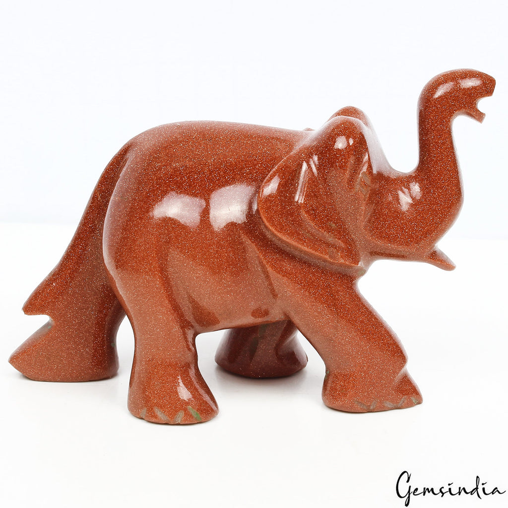 780 Ct Natural Brown Sunstone Trunk up Elephant Hand Crafted/Home Decor Figurine