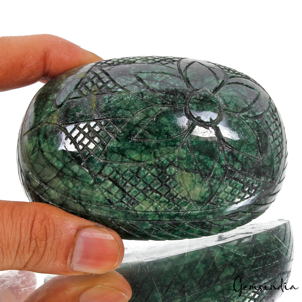 1700 Ct Natural Brazilian Dark Green Emerald Oval Cut Hand Carved Huge Loose Gem