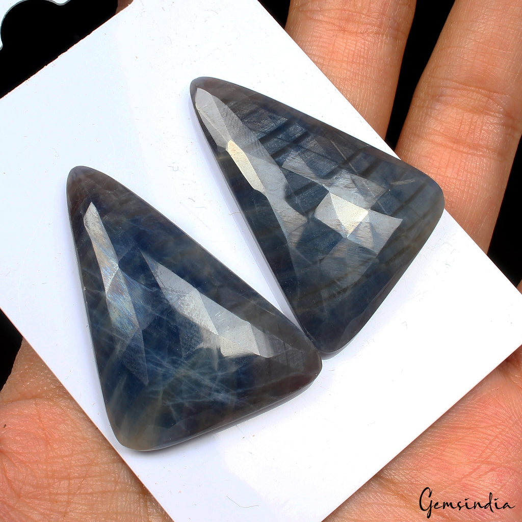 92.00 Cts Natural Untreated Gray Blue Sapphire Rose Checker Cut Gemstone Pair