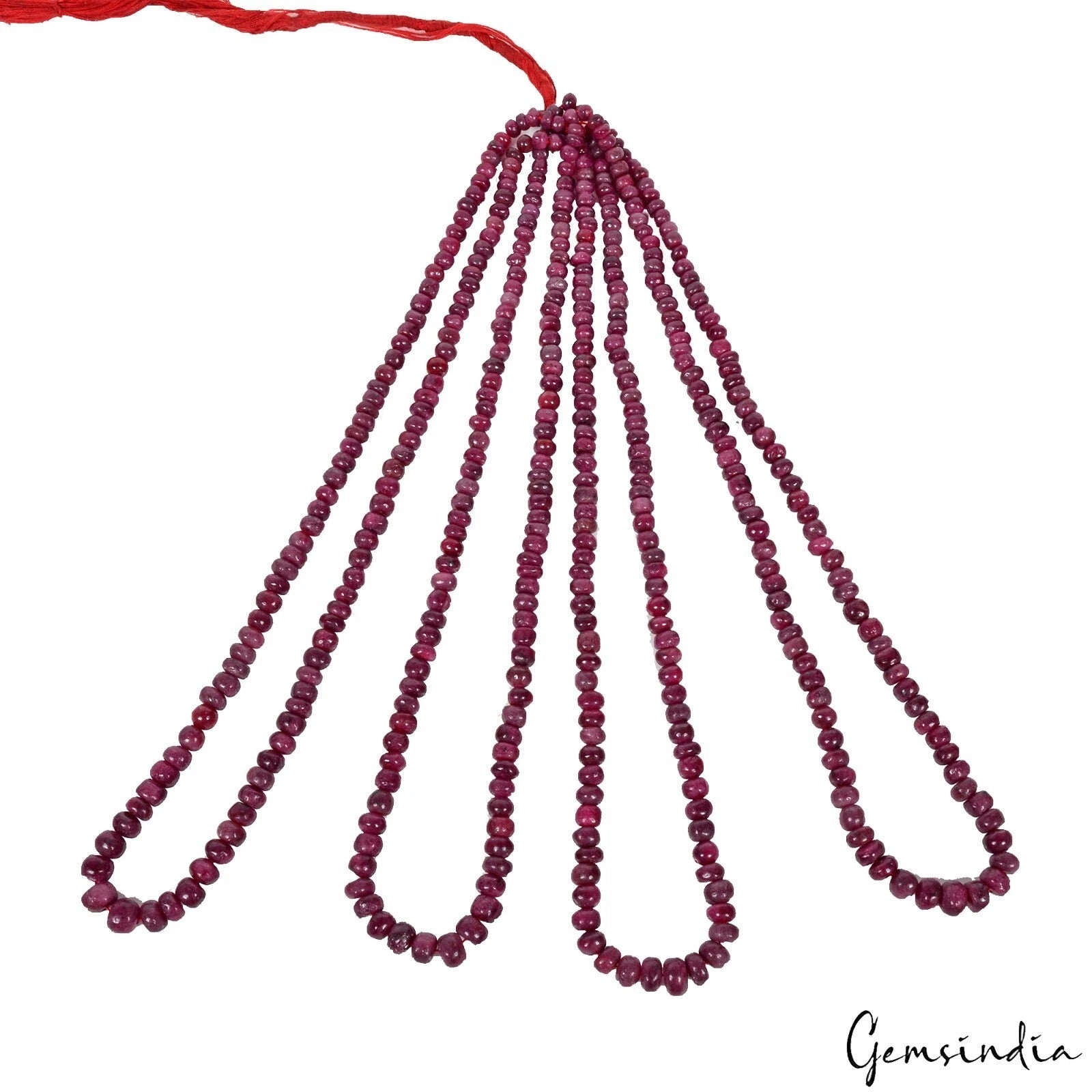 925 Cts/4 Strand Natural Red Ruby Gems Round Cab Drilled Beaded 19" Each Strand