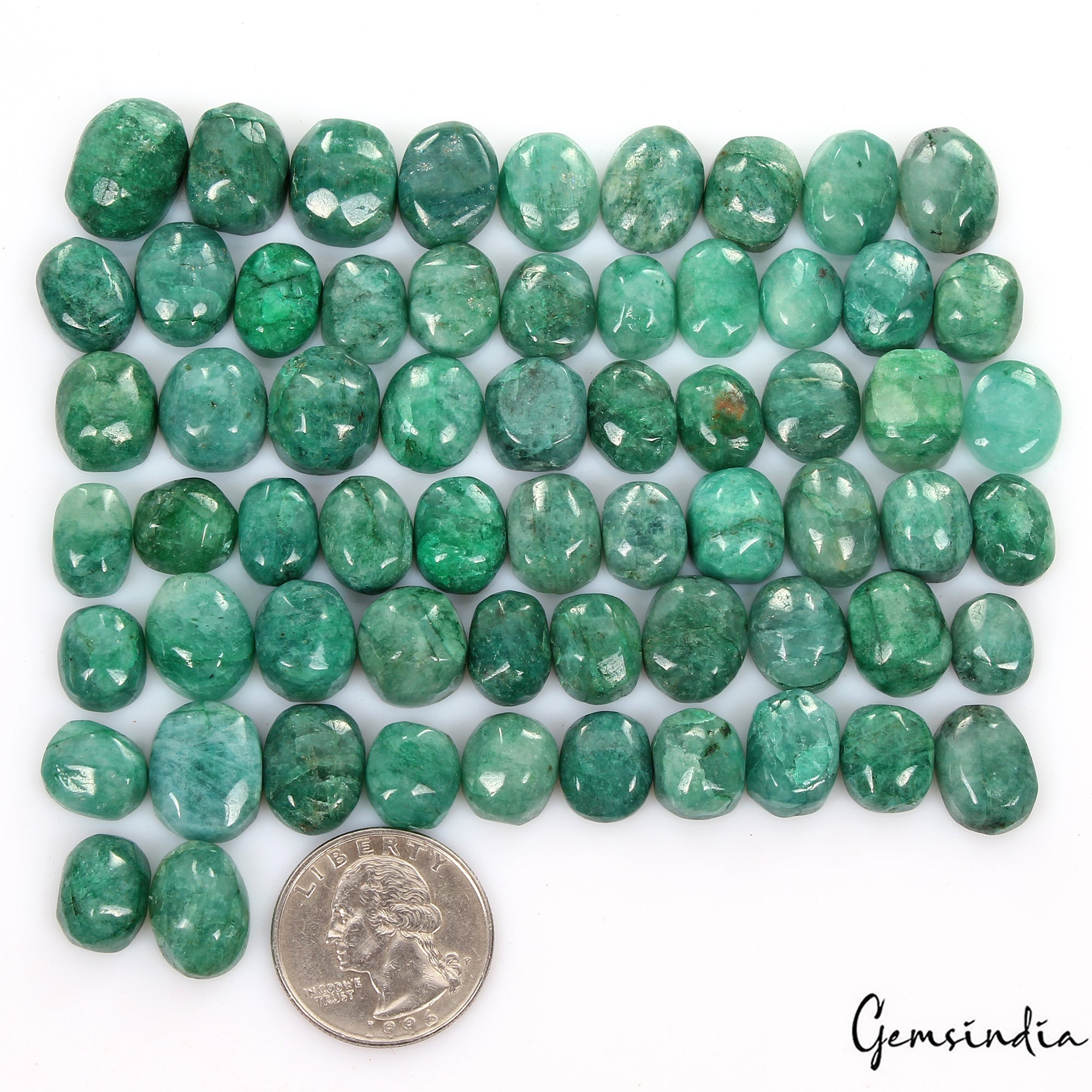 Certified 470 Cts/64 Pcs Natural Green Emerald Oval Cab Loose Gems For Jewelry