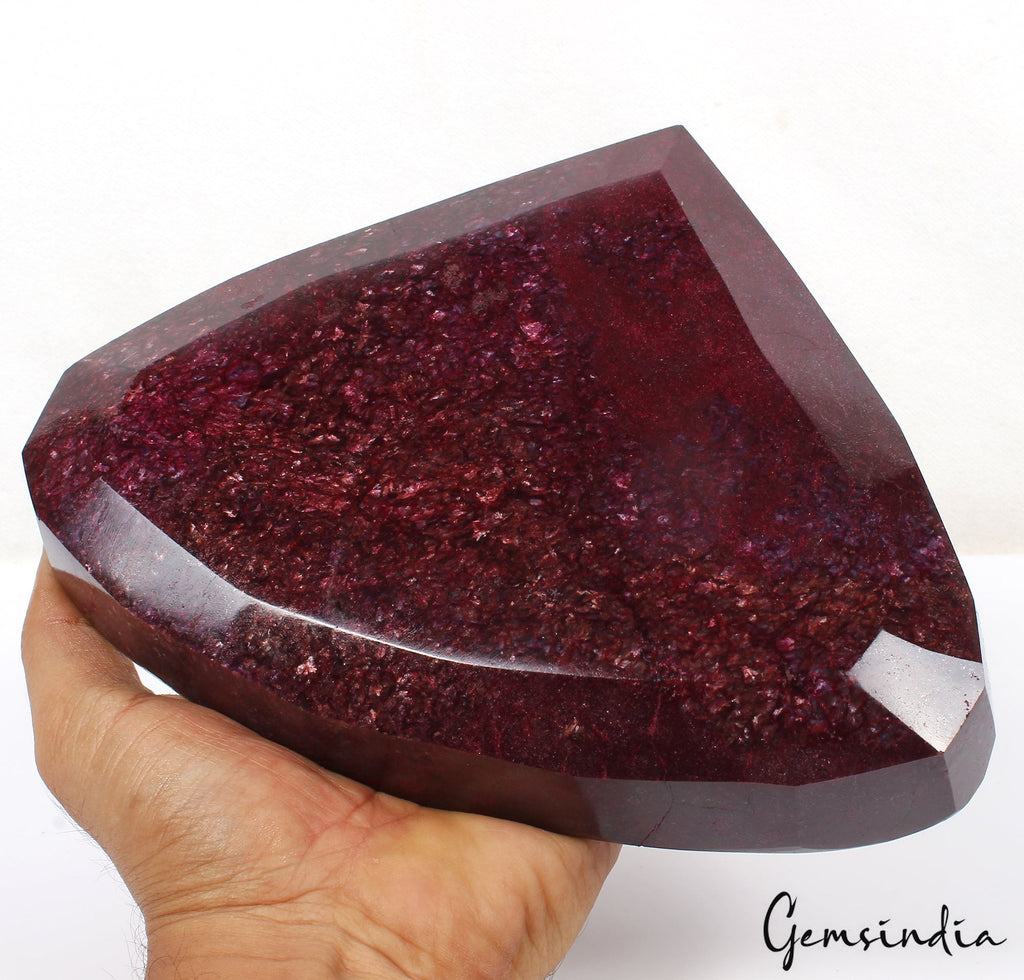 RARE 3 Kilo Natural HUGE Red Ruby Museum Grade Pear Cut Loose Gemstone w/ stand