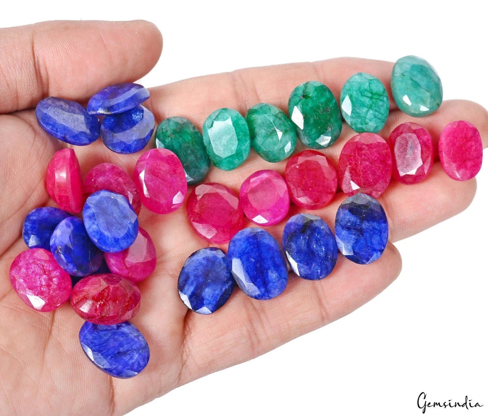 Blue Beryl Lot, Loose Gemstone, Color Enhanced, Red — 30 Pieces, 15mm to 19mm, 350 Ct