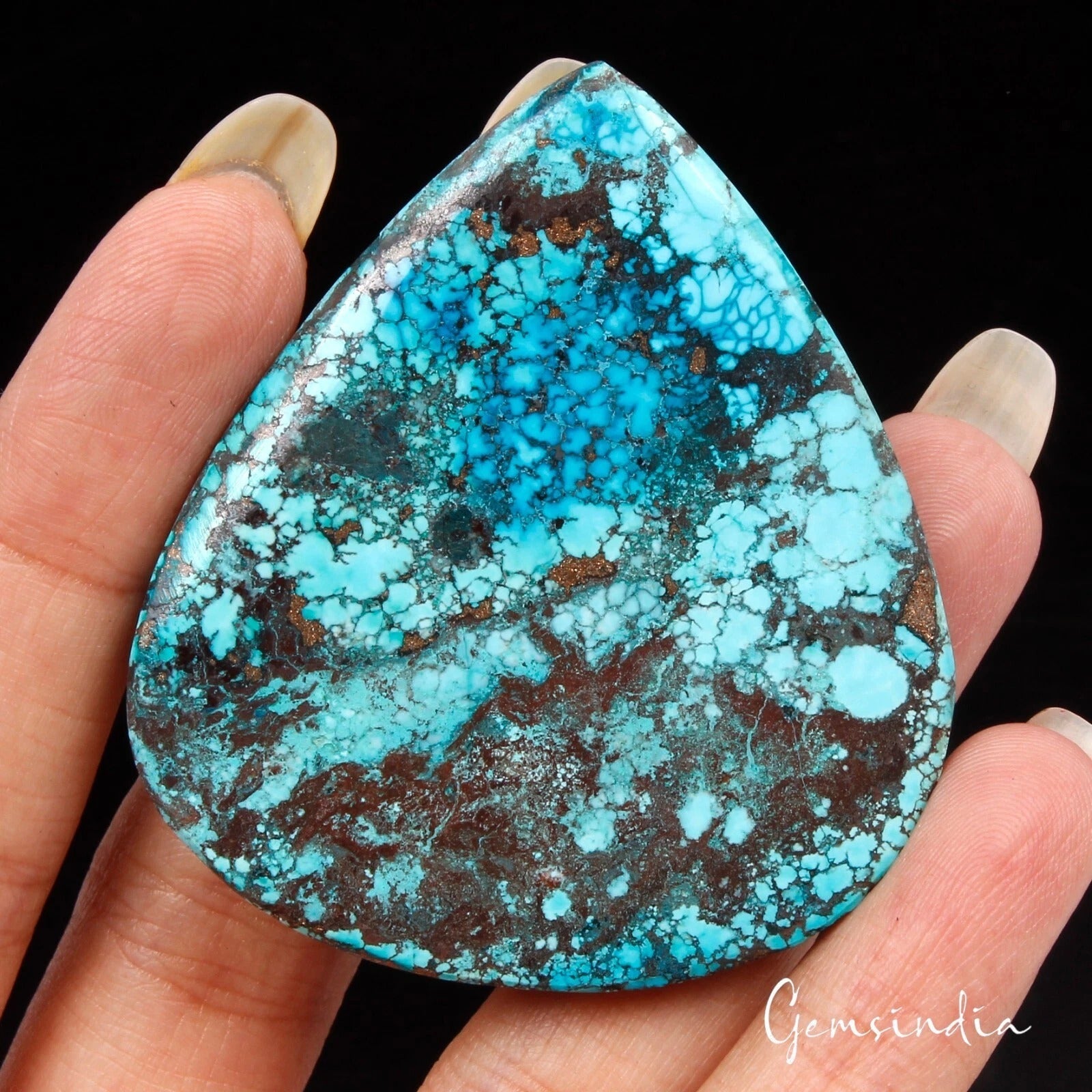 138.90 Cts Natural Arizona USA Spiderweb Blue Turquoise Pear Cab Huge Loose Gem
