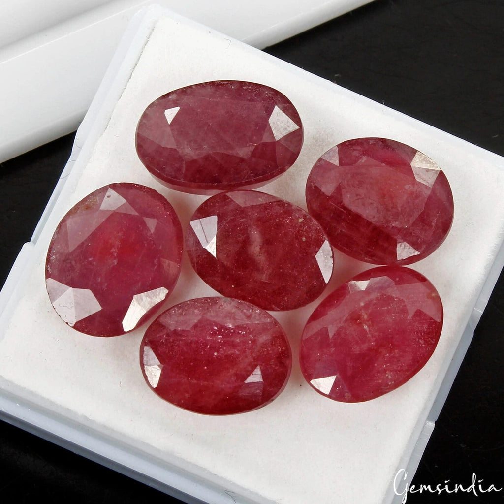 58 Cts/6 Pcs Natural Mozambique Red Ruby Oval Faceted Cut Gems Lot For Jewelry