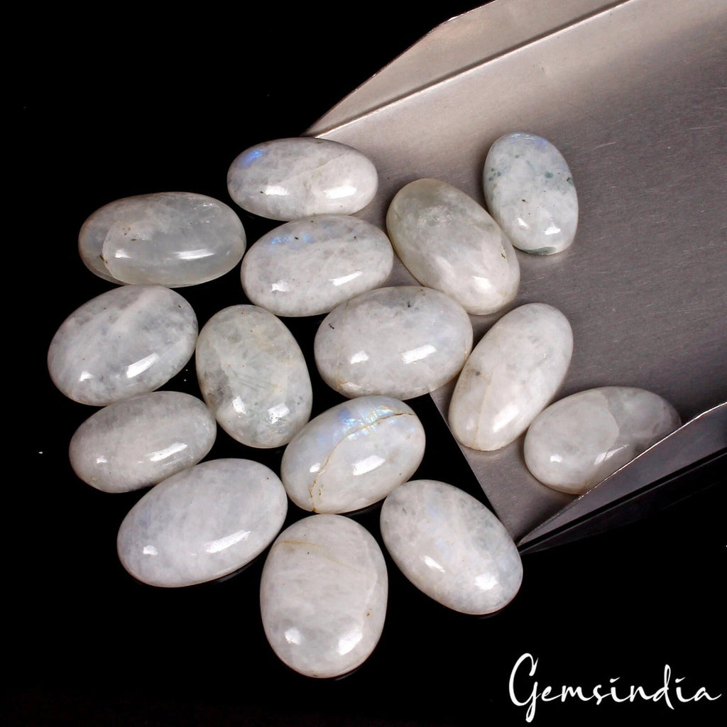 540 Cts/15 Pcs Natural Untreated White w Blue Shine Moonstone Mix Cab Loose Gems