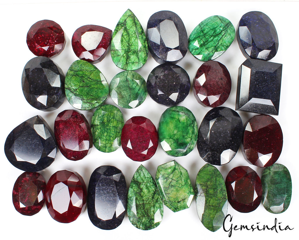 10 Kg Natural Ruby Emerald Sapphire Mix Cut Museum Size Loose Gemstones 63-108mm