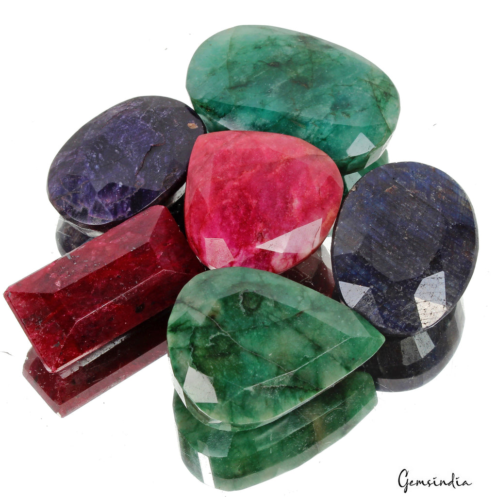 1020 Ct/6 Pcs Natural Multi Color Emerald Ruby Sapphire Mixed Cut Loose Gems Lot