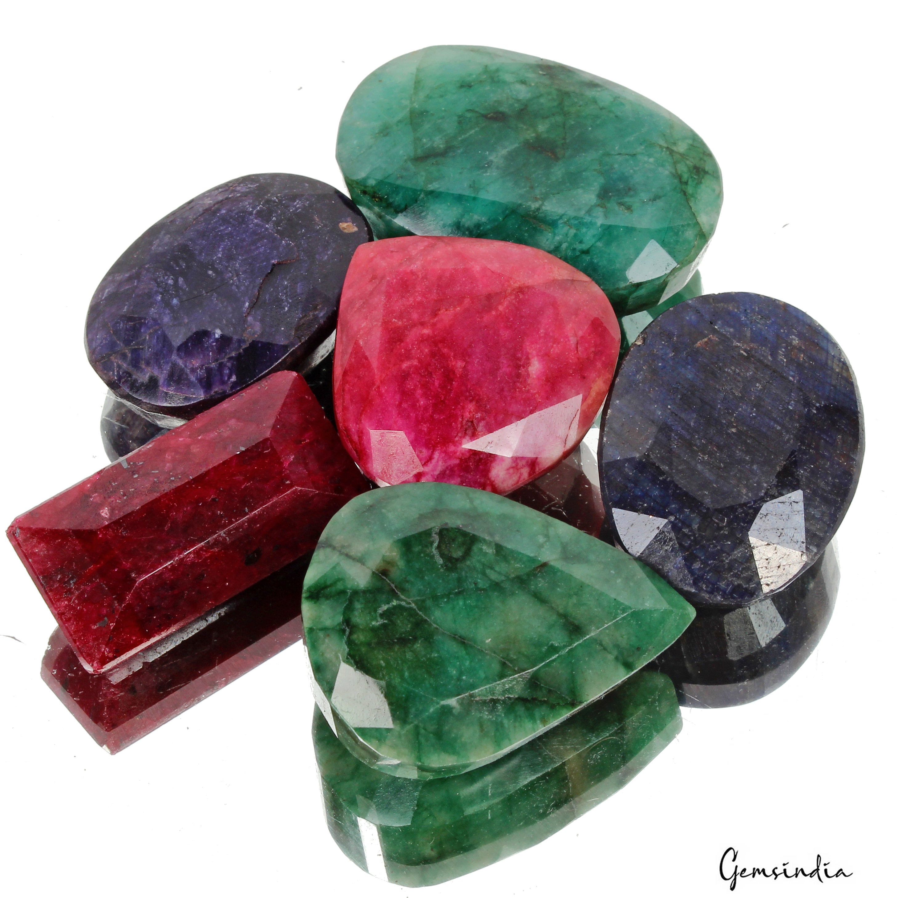 1020 Ct/6 Pcs Natural Multi Color Emerald Ruby Sapphire Mixed Cut Loose Gems Lot