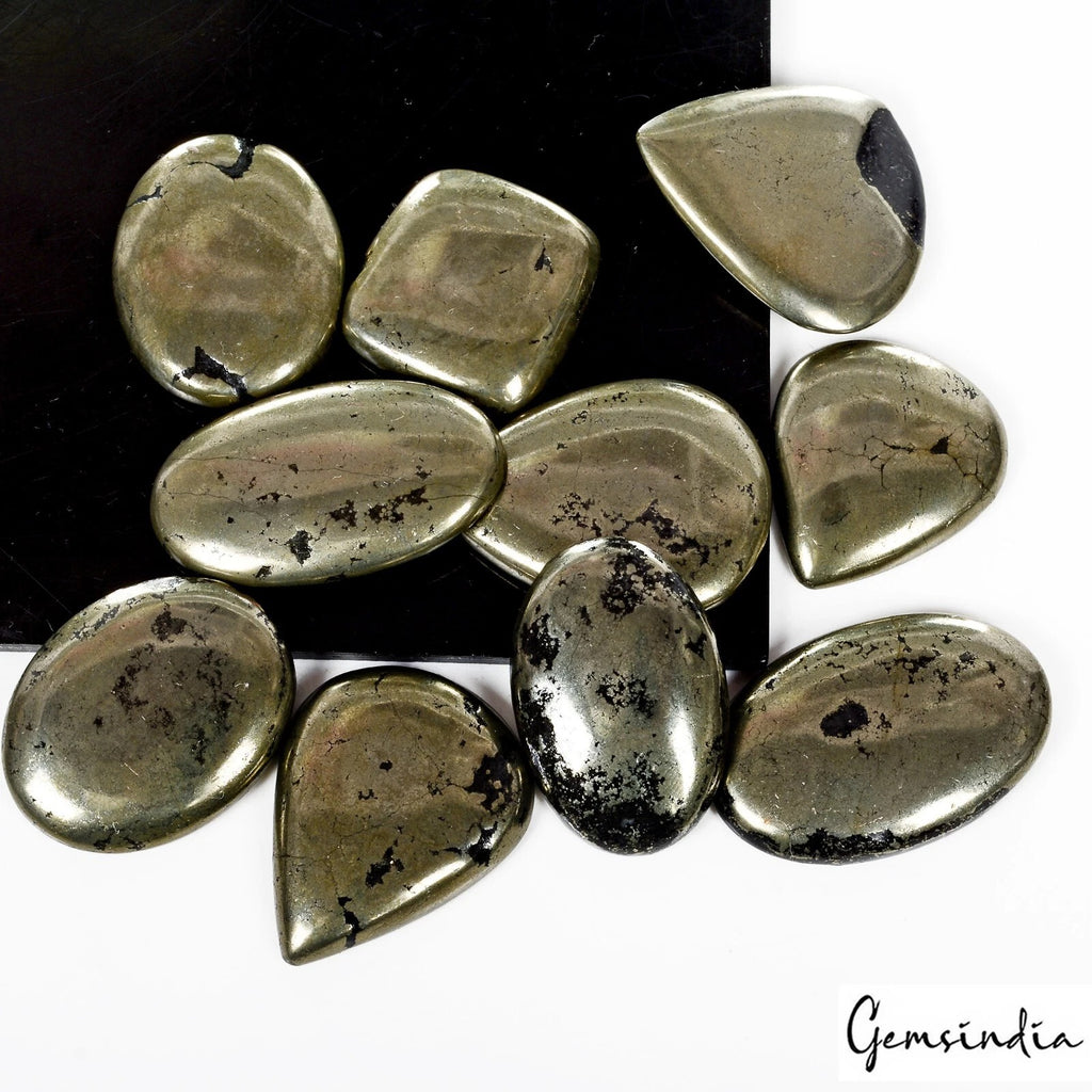 Pyrite Lot, Cabochon, Untreated, Gold — 10 Pieces, 24mm to 35mm, 570 Ct