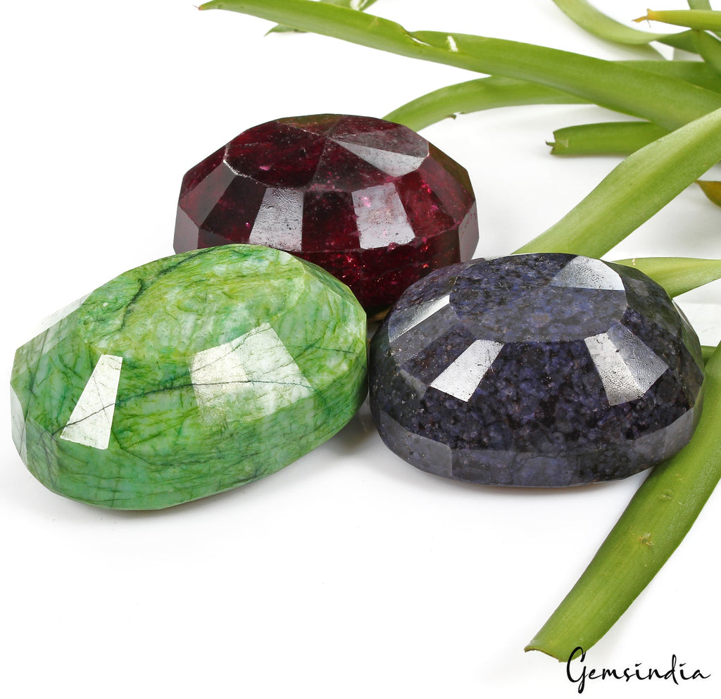 3880 Cts Natural Ruby, Sapphire & Emerald Oval Cut Loose Gemstones Lot 69-76mm