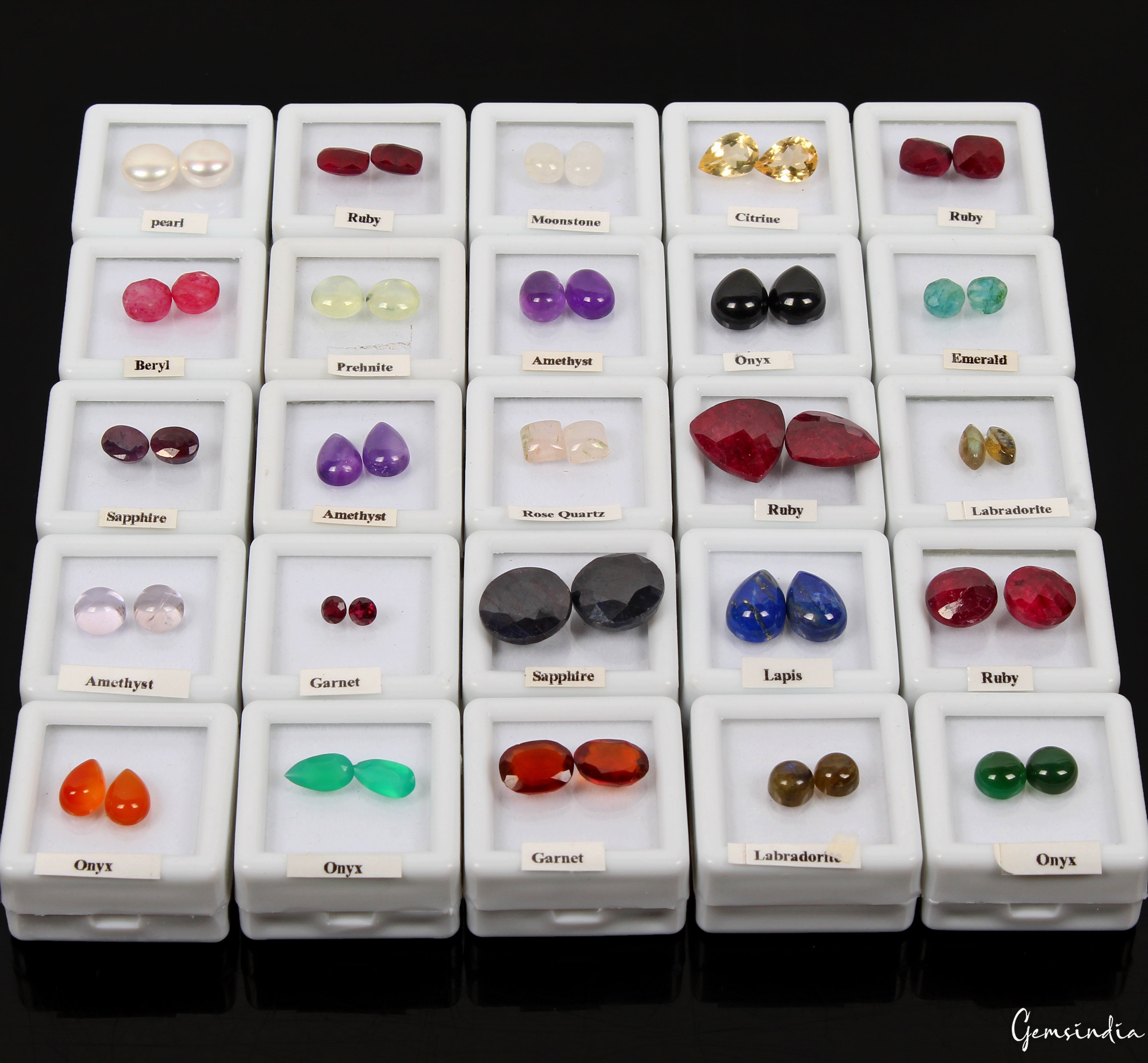 25 Pair Estate Genuine Multi Gems Loose Colorful Jewelry Stones Collection w/Box