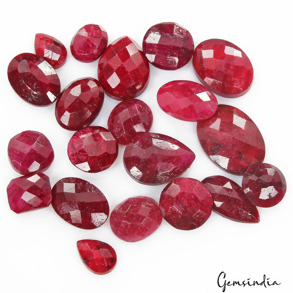 121.30 Cts/20 Pcs Natural Rich Red Ruby Mixed Checker Cut Loose Gems For Jewelry