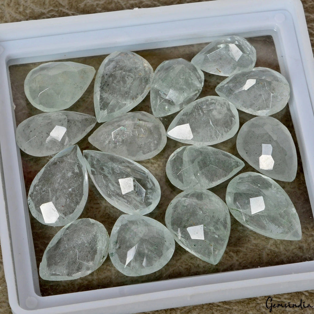 Pear Cut Natural Blue Green Aquamarine Unheated Loose Gemstones 85.10 Ct/16 Pcs