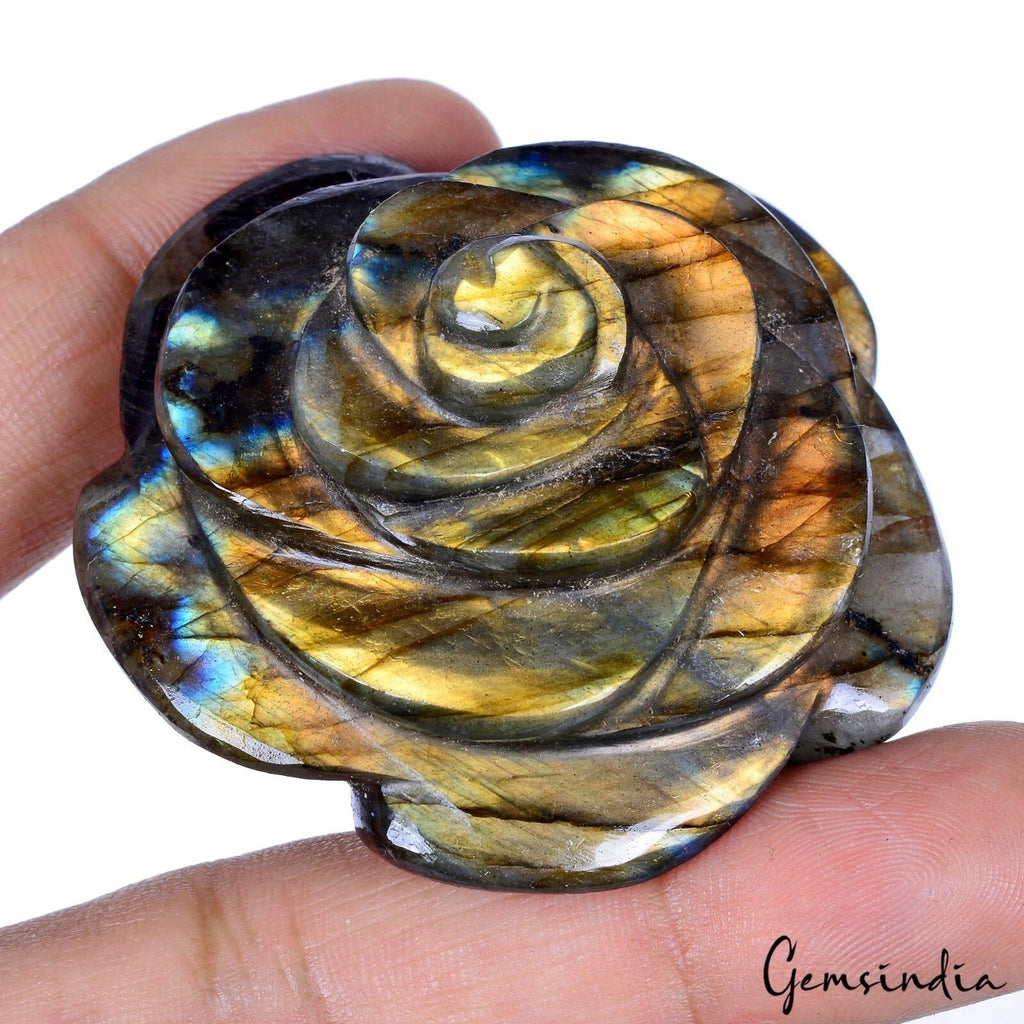 430 Cts Natural Untreated Peach Shine Labradorite Rose Flower Hand Carved Stone