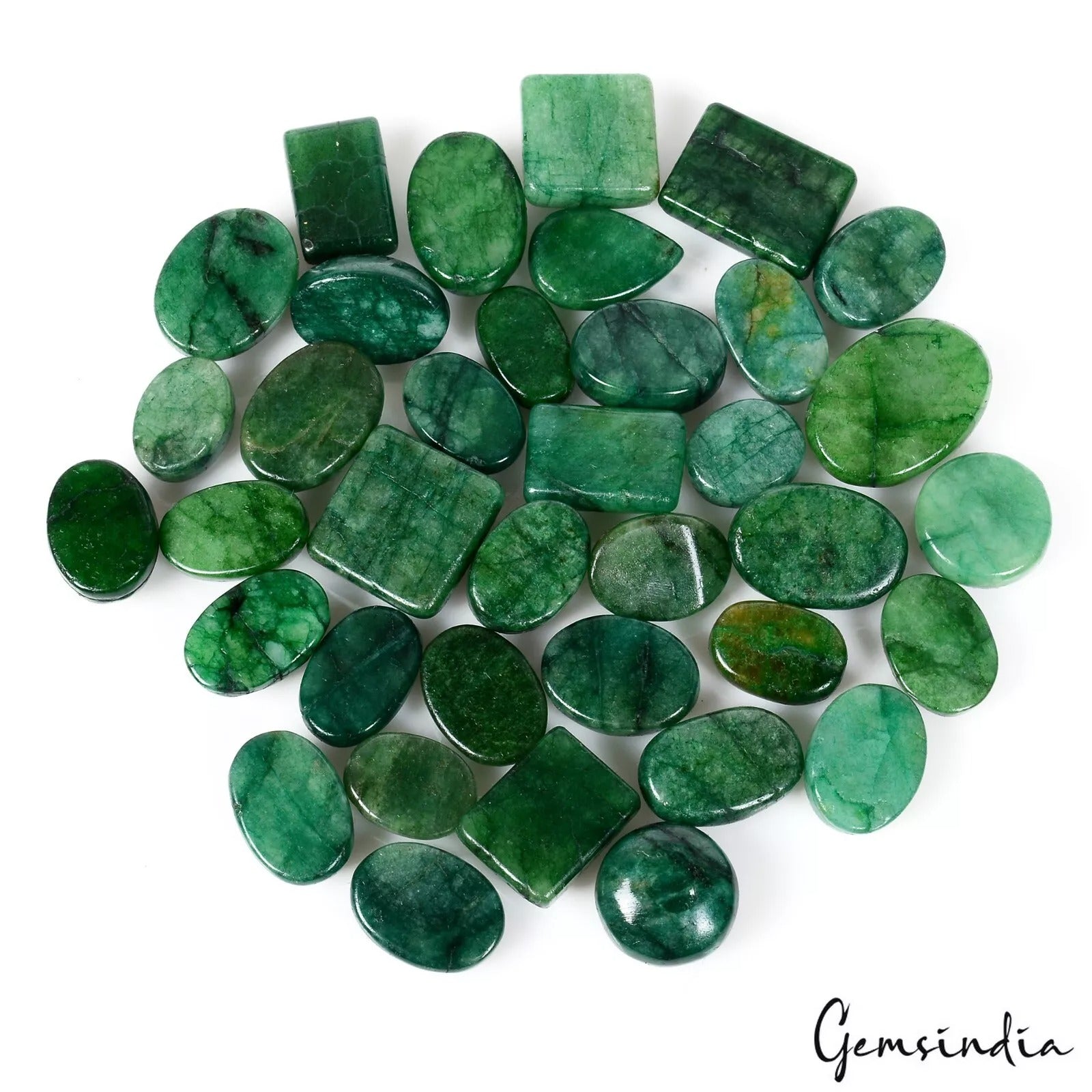 Emerald Lot, Cabochon, Color Enhanced, Green — 37 Pieces, 13mm to 22mm, 500 Ct, Brazil