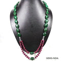 540 Ct Natural Red Ruby Green Emerald Mix Gems Beaded Handmade Long Necklace 26"