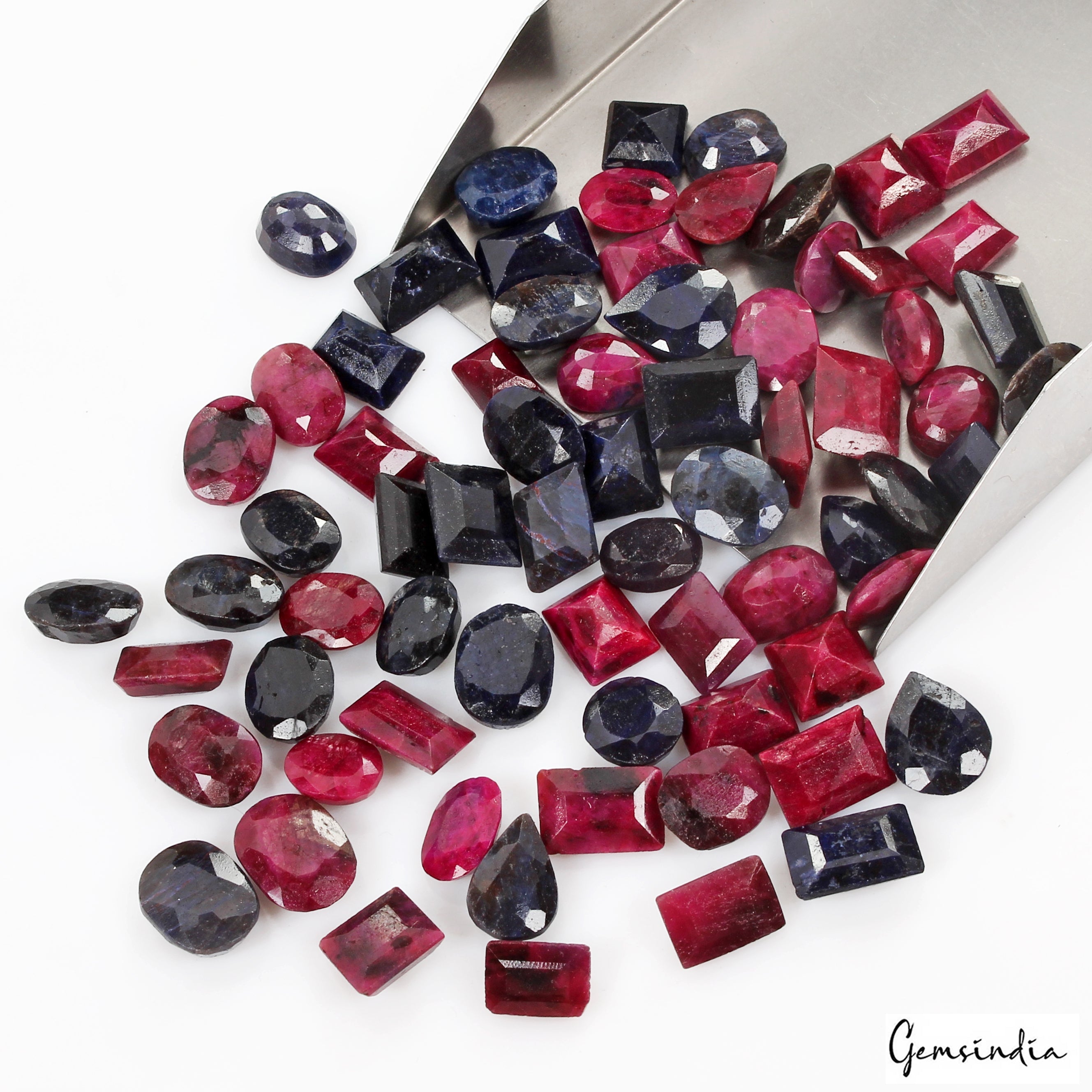 Certified 700 Cts/71 Pcs Natural Red Ruby Blue Sapphire Mix Cut Loose Gems Lot
