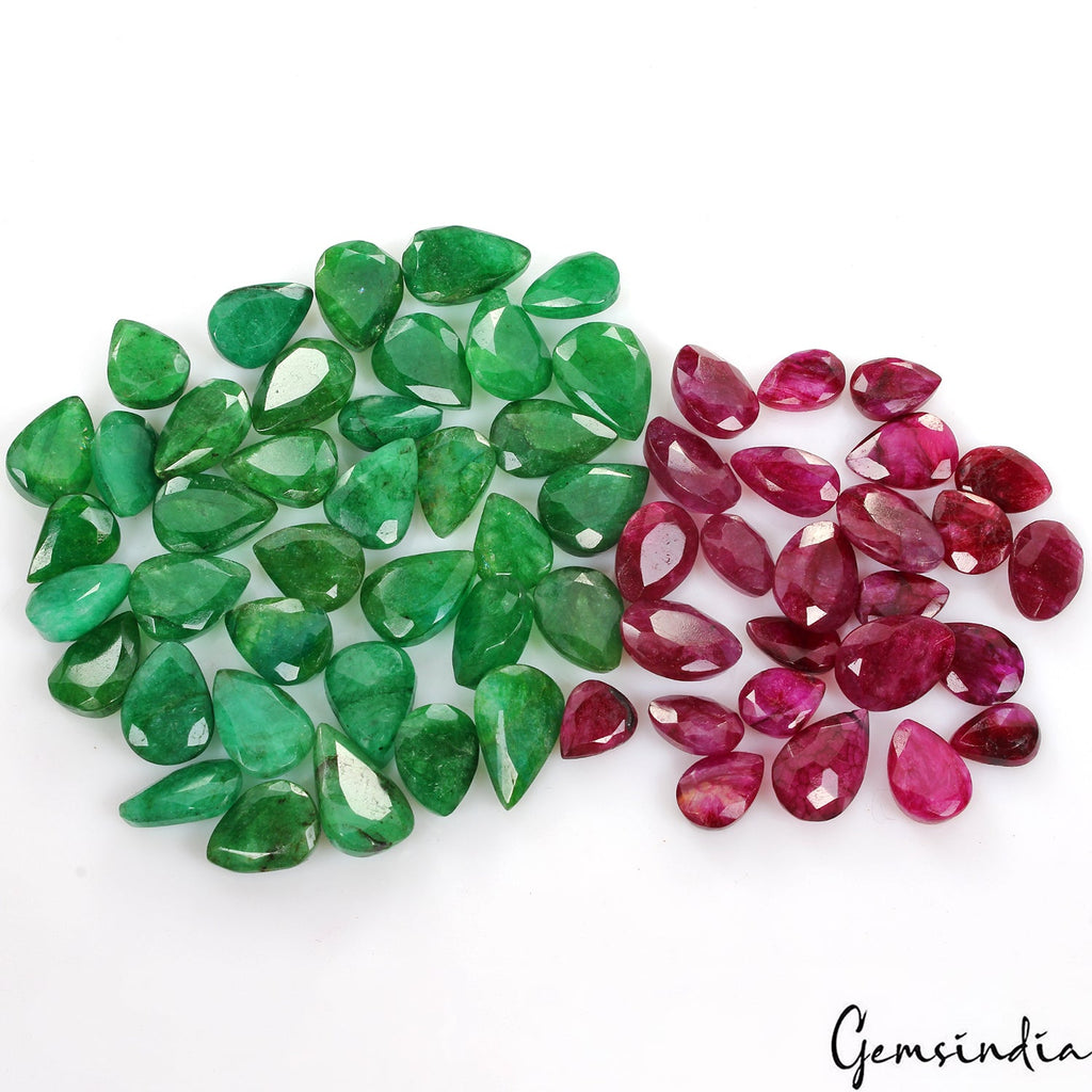 62 Pcs Natural Green Emerald Red Beryl Pear Cut 13-21mm Loose Gemstones ~630 Cts