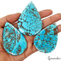900 Cts/3 Pcs Natural USA Arizona Spiderweb Blue Turquoise Pear Cab Loose Gems