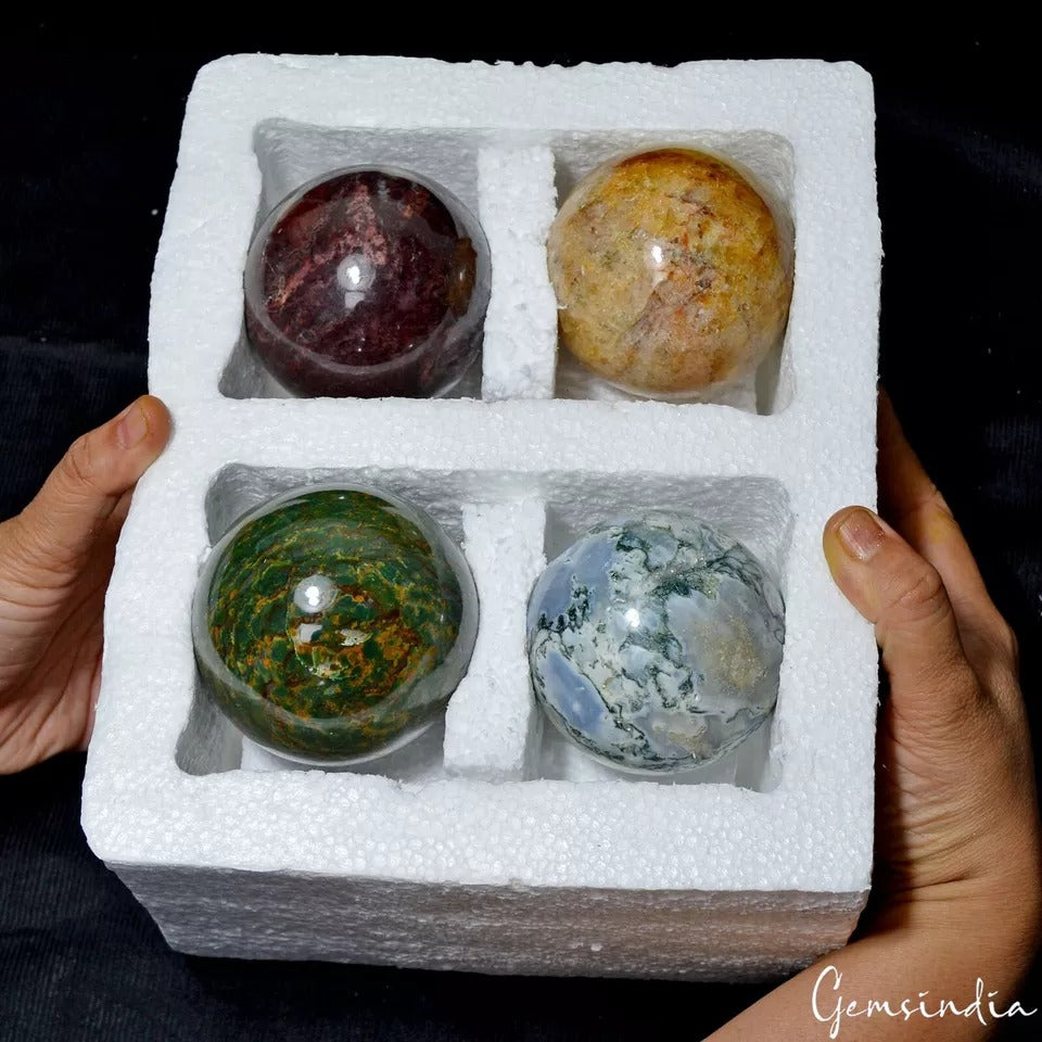 1.9 Kg/4 Pcs Natural Untreated Multi Color Crystal Healing Sphere/Balls Gems Lot