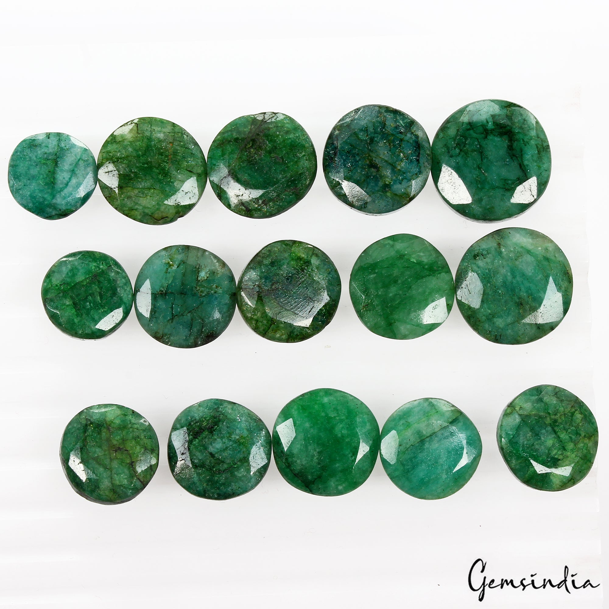 15 Pcs Natural Green Emerald Round Cut Loose 13-18mm Gemstones, Brazil ~ 210 Cts